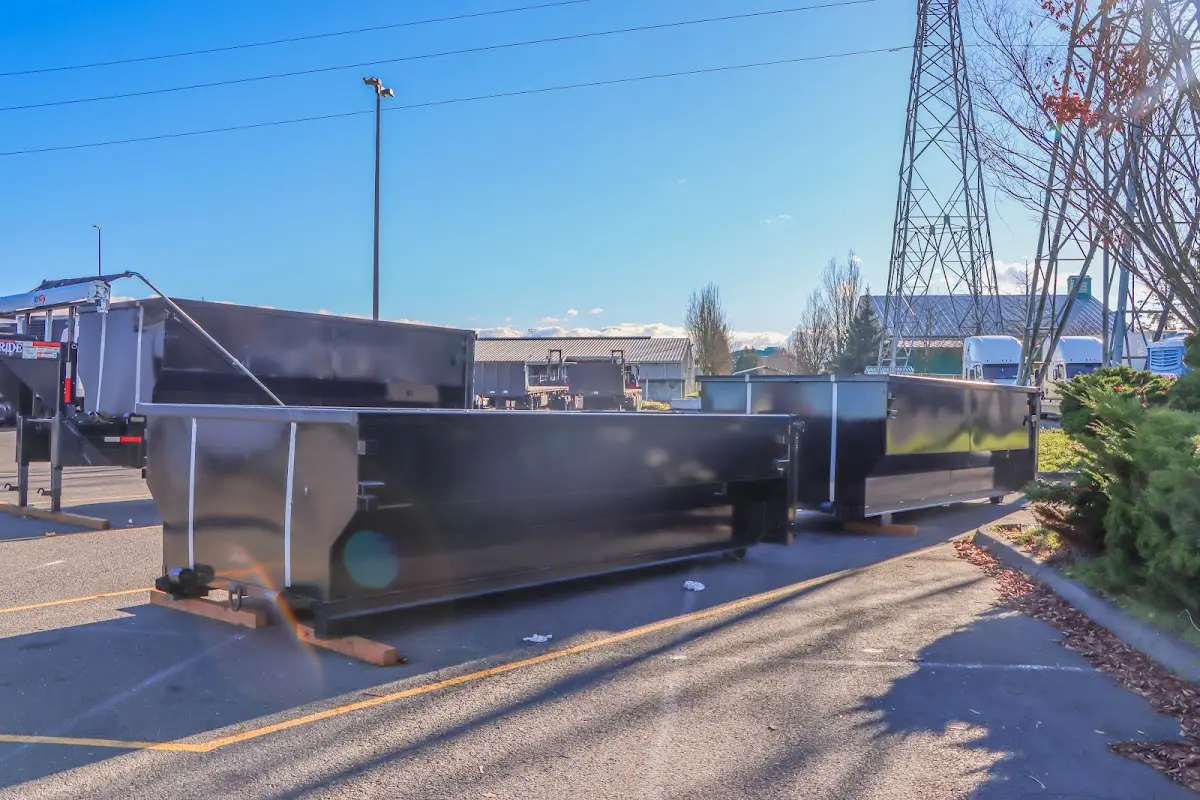Roll-off dumpster ready for waste disposal at job site for 3 Yard Dumpster Rental in West Deer